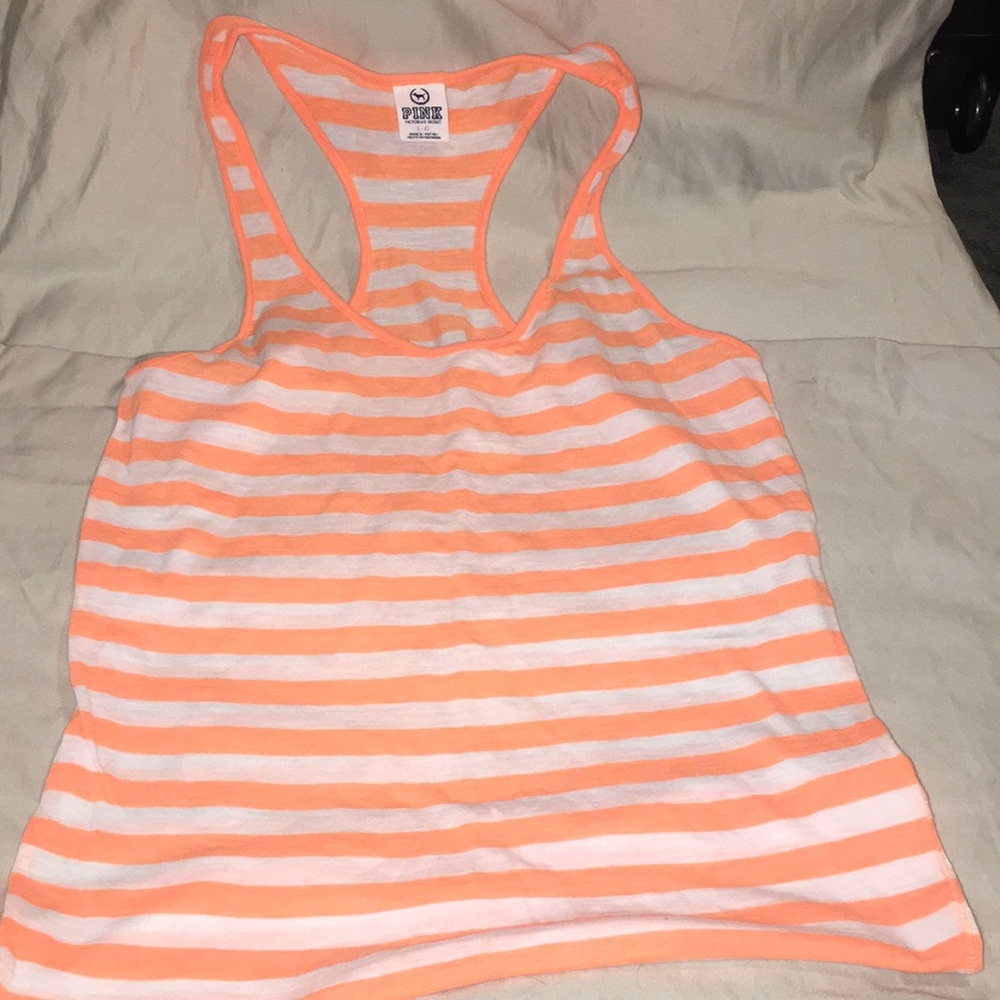 Orange and white PINK VS razor back tank top